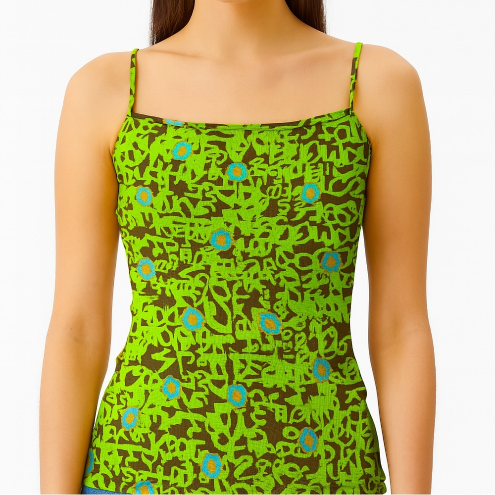 Aquarella Green Graffiti Floral Cross Back Swim Tank Top